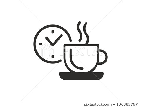 Coffee Cup and Clock Icon for Break Time Concept Stock Illustration. 136885767