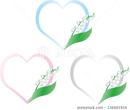 Lily of the valley and heart decorative frame set. Wedding, Mother's Day, Bridal, Card, Spring, Gift, Design Material Lily of the valley and heart decorative frame set. Wedding, Mother's Day, Bridal, Card, Spring, Gift, Design Material 136885916