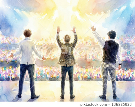 Live performance by a boy idol group and shining fan lights 136885923