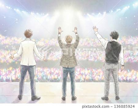 Live performance by a boy idol group and shining fan lights 136885924