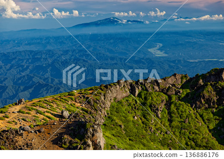 Gassan seen from the outer rim of Mt. Chokai and the Seven High Mountains 136886176