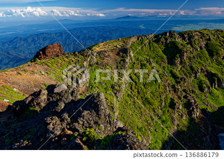 View of the outer rim of the crater and Mt. Gassan from Mt. Chokai and Shichitakayama 136886179