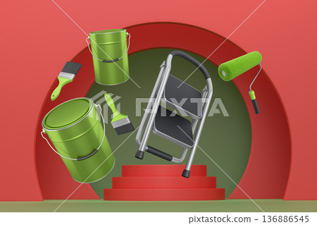 Abstract scene or podium for product showcase on monochrome background. 136886545