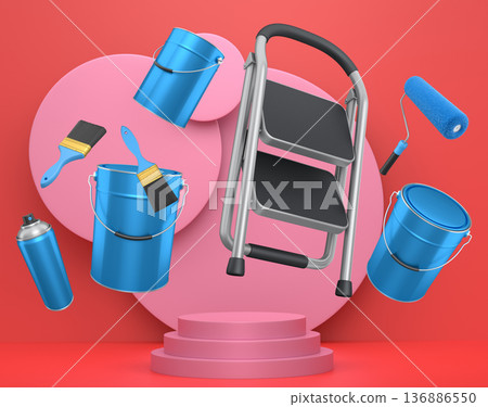 Abstract scene or podium for product showcase on monochrome background. 136886550