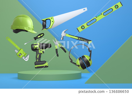 Abstract scene or podium for product showcase on monochrome background. Abstract scene or podium for product showcase on monochrome background. 136886650