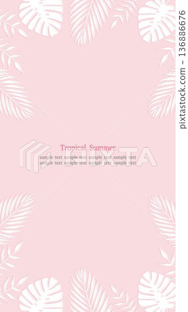 熱帶樹葉邊框，粉紅色，16:9 垂直版，粉紅色背景 136886676