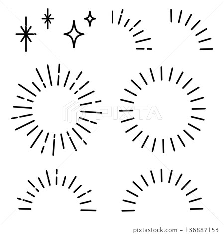 流行手繪光線、閃光和旭日圖案 136887153