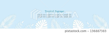 熱帶樹葉邊框藍色網頁橫幅藍色背景 136887383
