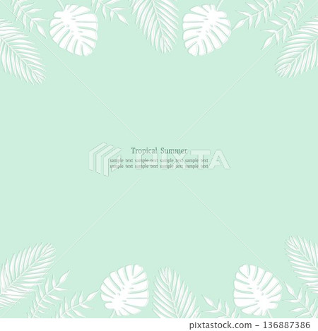 熱帶樹葉框架綠色方形背景 熱帶樹葉框架綠色方形背景 136887386