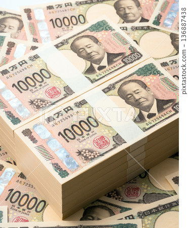 Background of stacks of 10,000 yen bills Background of stacks of 10,000 yen bills 136887438