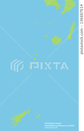A simple green road map of Kagoshima Prefecture, centered on the Satsunan Islands of Japan 136887614