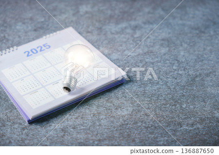 bulb light career idea provides concept for business target collage, innovation growth shines on calendar 2025 planning goals for professional path for success ahead bulb light career idea provides concept for business target collage, innovation growth shines on calendar 2025 planning goals for professional path for success ahead 136887650