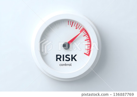 Red and white gauge with the word risk control written on it 136887769