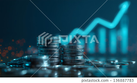 Stack of coins and a graph 136887783
