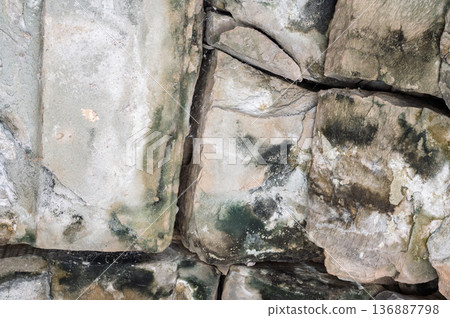 Grey stone wall texture close up cracks moss ancient masonry surface grunge background nature architecture weathered rough block detail abstract Grey stone wall texture close up cracks moss ancient masonry surface grunge background nature architecture weathered rough block detail abstract 136887798