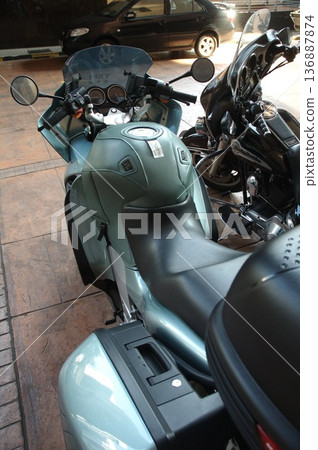 Motor Bike display in a showroom Motor Bike display in a showroom 136887874