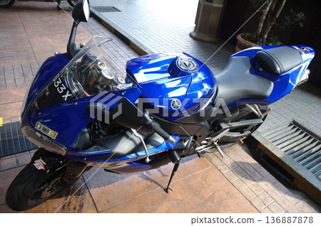 Motor Bike display in a showroom Motor Bike display in a showroom 136887878