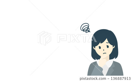 Worried female office worker/thinking business person illustration (with copy space) Worried female office worker/thinking business person illustration (with copy space) 136887913