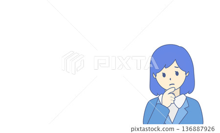Worried female office worker/thinking business person illustration (with copy space) 136887926