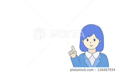 Illustration of a female office worker/businesswoman pointing and explaining (with margin) 136887934