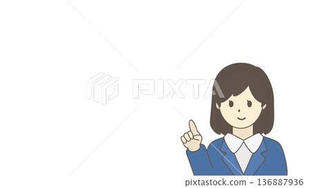 Illustration of a female office worker/businesswoman pointing and explaining (with margin) 136887936