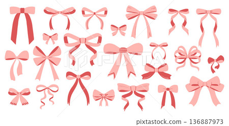 Set of pink, red and white bows, gift ribbons. Set of pink, red and white bows, gift ribbons. 136887973