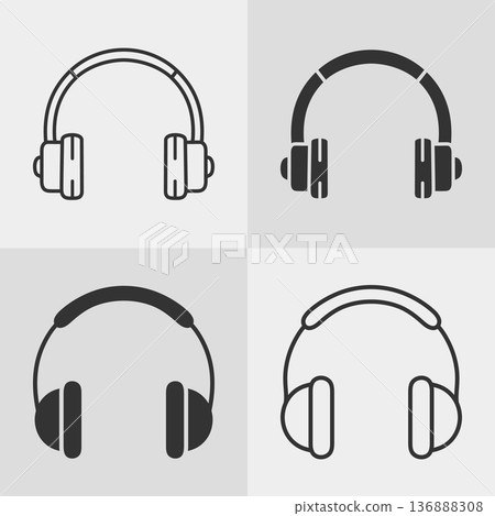 headphones vector icon set with solid and outline versions 136888308