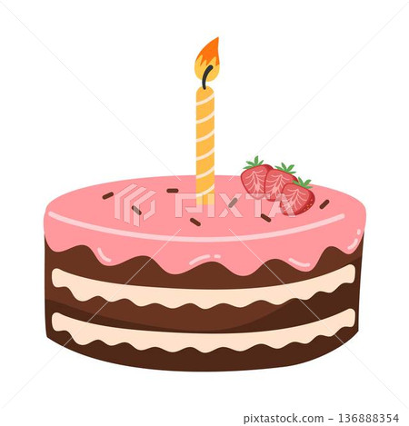 colorful birthday cake with candles illustration 136888354