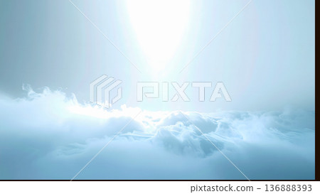 一片蔚藍的雲海，陽光透過雲層傾瀉而下，構成了一幅絕美的背景。 136888393