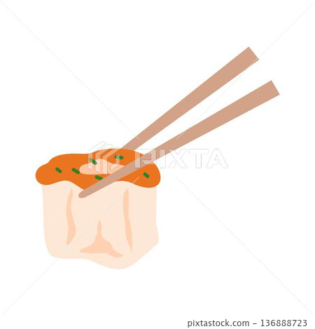 Illustrasi dimsum mentai, Siu Mai Dimsum Topped With Mentai Sauce And Sprinkles 136888723