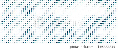 Health-focused background featuring geometric medical crosses in repeating pattern. Modern hospital texture with striped design for healthcare presentations, clinical banners, medical websites. 136888835