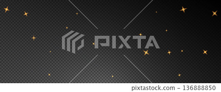 Night sky starlight illustration. Vector golden glowing stars and sparkle particles on dark black background, symbolizing celestial magic, festive decoration, and luxury celebration atmosphere. 136888850