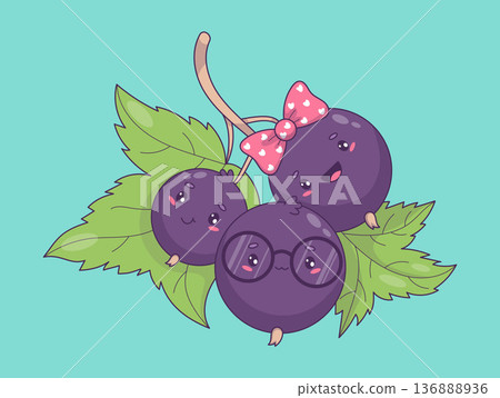 Blackcurrant Family. Kawaii Cartoon Berry. Cute Mom, Dad and Baby Currant Characters. Kids collection. Vector illustration. Not AI Blackcurrant Family. Kawaii Cartoon Berry. Cute Mom, Dad and Baby Currant Characters. Kids collection. Vector illustration. Not AI 136888936