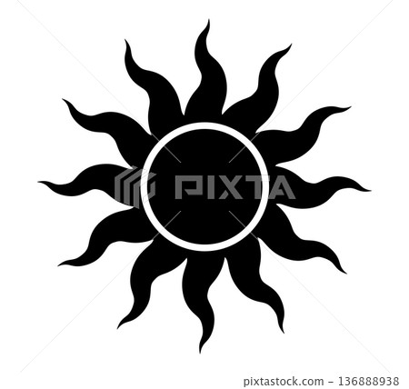 Tribal gothic sun symbol. Tattoo design. Star graphic geometric shape. Mystic black sun icon. Traditional ethnic art design element. Vector illustration isolated on white background Tribal gothic sun symbol. Tattoo design. Star graphic geometric shape. Mystic black sun icon. Traditional ethnic art design element. Vector illustration isolated on white background 136888938