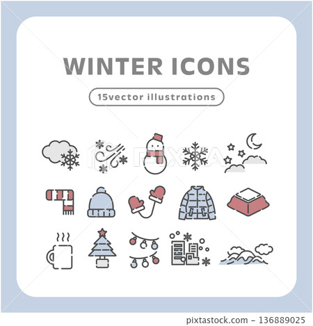 Set of 15 hand-drawn outline winter icons | Snowy scenery, cold weather, and Christmas Set of 15 hand-drawn outline winter icons | Snowy scenery, cold weather, and Christmas 136889025