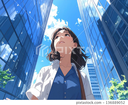 仰望天空的年輕女子 136889052