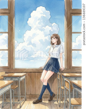 High school girls in the classroom - summer image 136889107