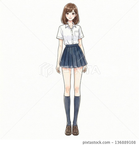 Slim high school girl with a 9-head body ratio 136889108