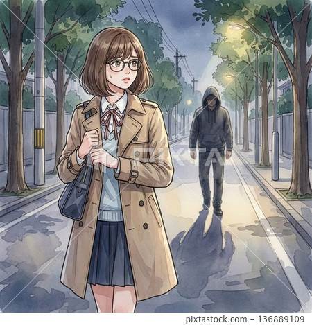 Young woman being stalked Young woman being stalked 136889109