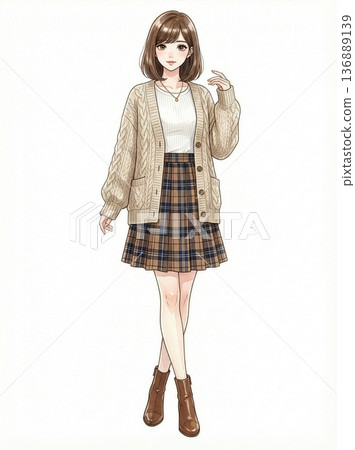 時尚年輕女性水彩插畫 136889139