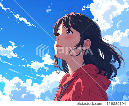 仰望天空的年輕女子 136889194