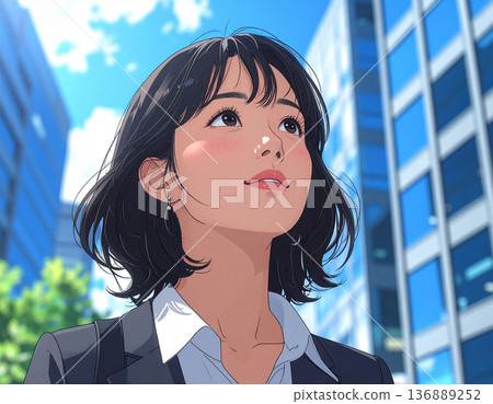 young woman looking up at the sky 136889252
