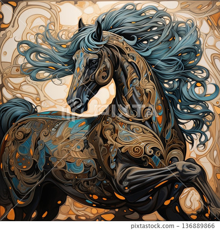 Majestic Horse with Intricate Ornamentation, Stunning Artwork for Creative Projects and Decor Majestic Horse with Intricate Ornamentation, Stunning Artwork for Creative Projects and Decor 136889866