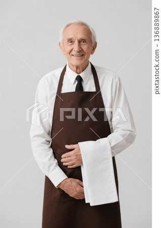A smiling elderly waiter A smiling elderly waiter 136889867