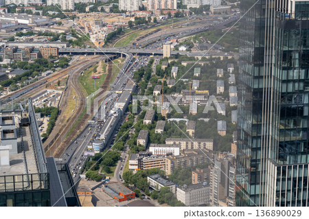 Overview of Moscows Urban Landscape With Railways and Highways During Daylight Hours 136890029