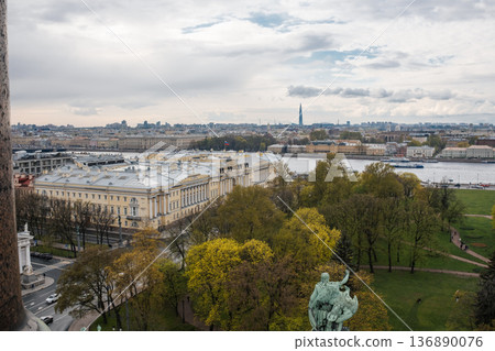 Cityscape of St Petersburg With Historic Architecture and a Cloudy Sky Over the Neva River Cityscape of St Petersburg With Historic Architecture and a Cloudy Sky Over the Neva River 136890076