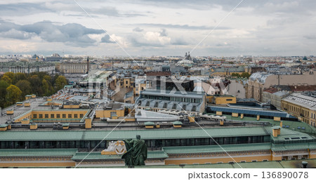 Historic Skyline of St. Petersburg Showcasing Architecture and Urban Life Under Cloudy Skies Historic Skyline of St. Petersburg Showcasing Architecture and Urban Life Under Cloudy Skies 136890078