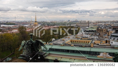 View of St. Petersburg Skyline Showcasing Historical Architecture and a Cloudy Sky Over the City During Early Evening Hours 136890082