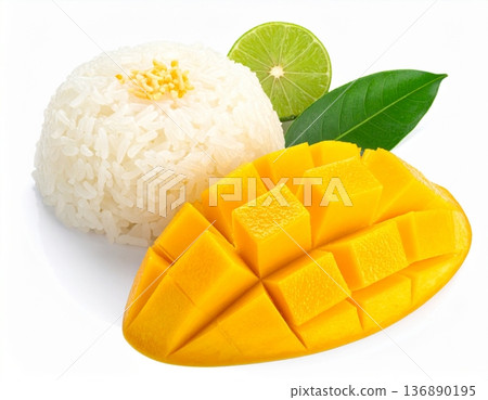 mango slice with sticky rice 136890195