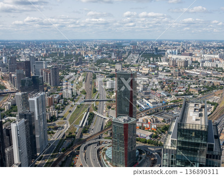 Skyline View of Modern Moscow With Urban Landscapes and Intricate Transportation Networks in the Background During Daytime Skyline View of Modern Moscow With Urban Landscapes and Intricate Transportation Networks in the Background During Daytime 136890311
